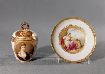 Meissen kopp, lock och fat, målade av Angelica Kauffmann (1741-1807) (porslin)